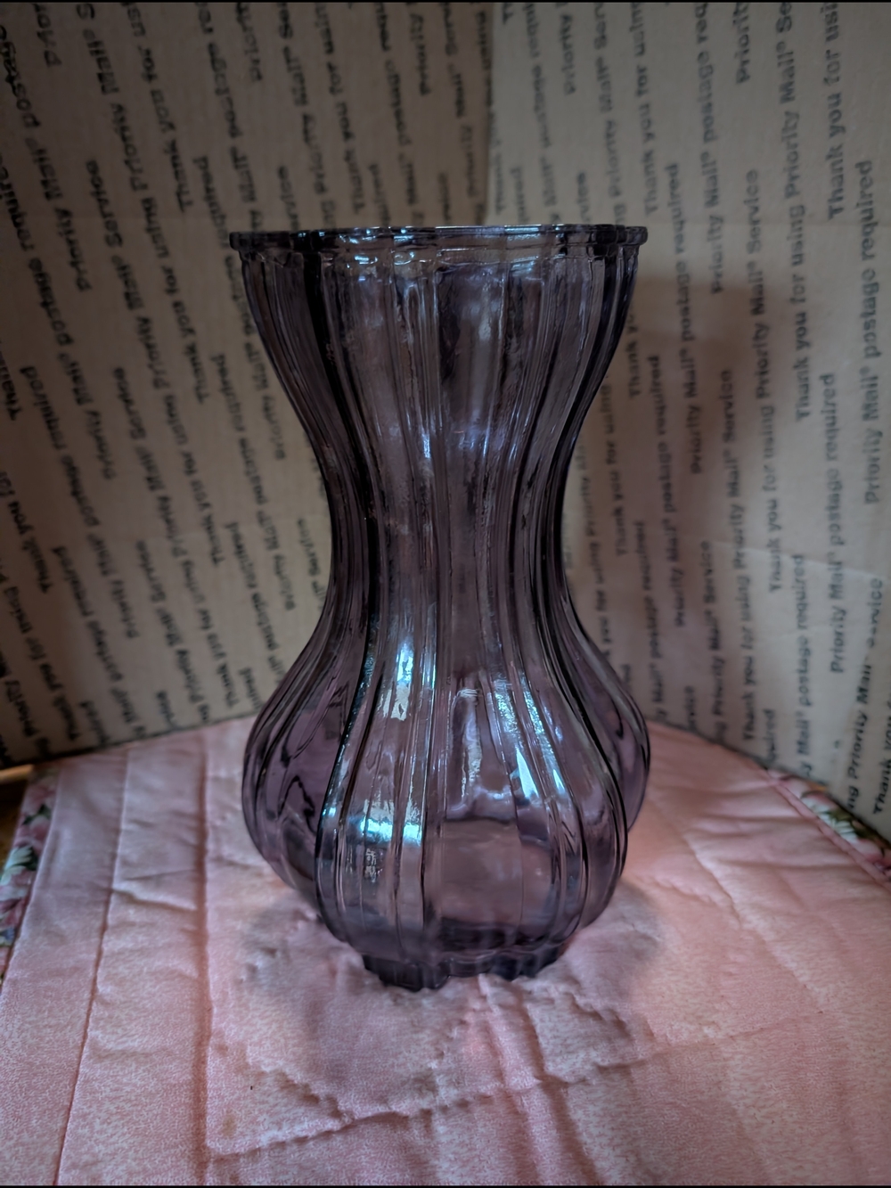 Smoked Purple Ribbed Glass Vase - Home Accents